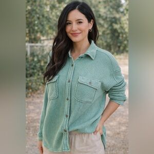 Aerie Mint Button-Down Waffle Knit Shirt